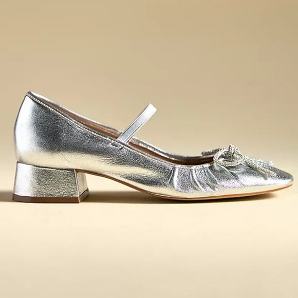 Anthropologie Shoes - Maeve Anthropologie Silver Crystal Bow Ballet Heels Size 9